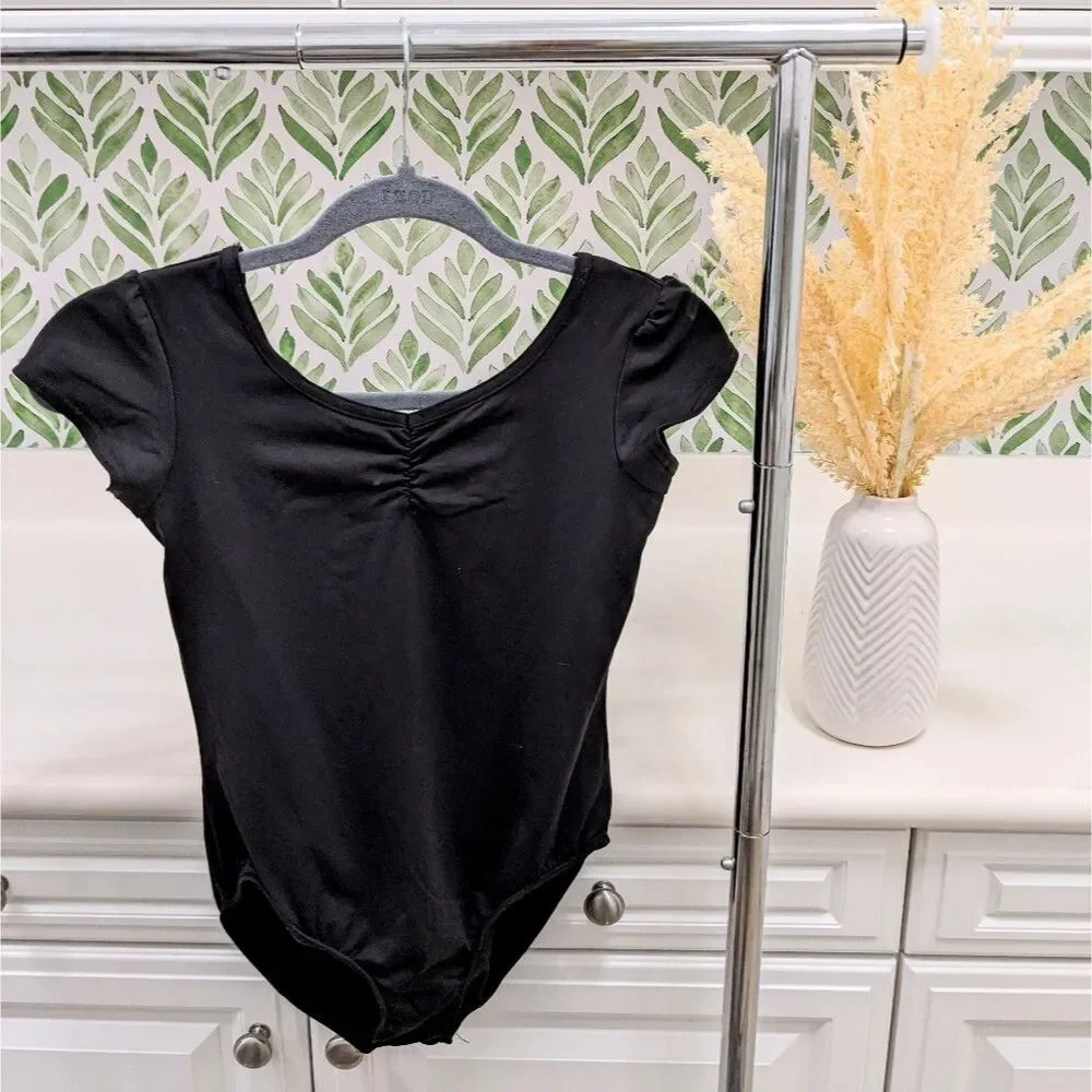 Girls Cap Sleeve Leotard 12-14 Classic Ballet Black Practice Classic Performance